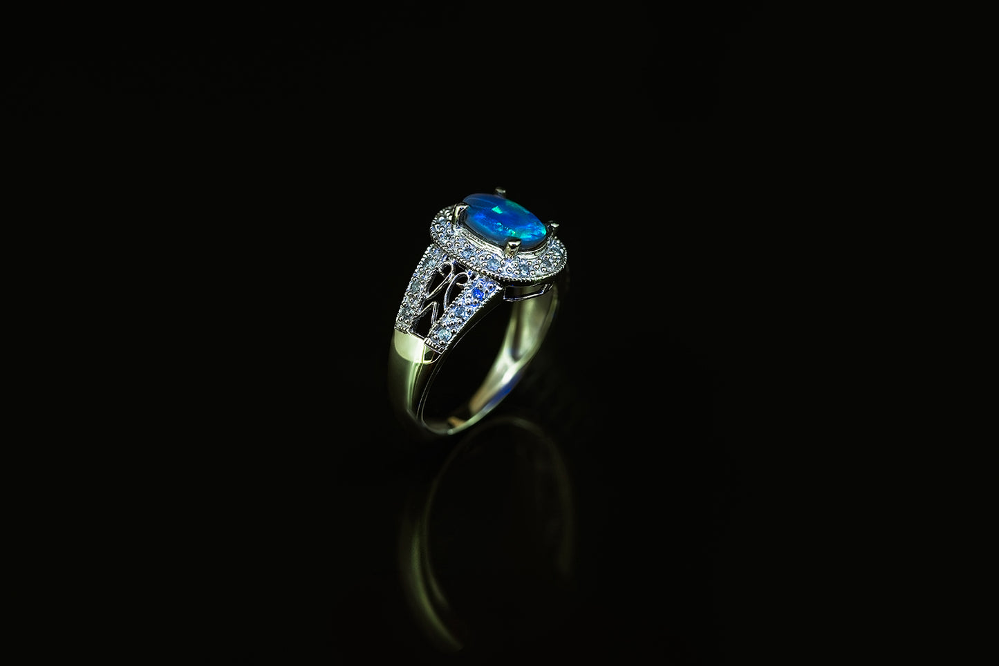 Black Opal Ring in White Gold