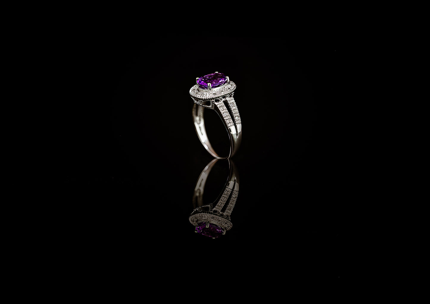 10K White Gold Amethyst & Diamond Cluster Ring