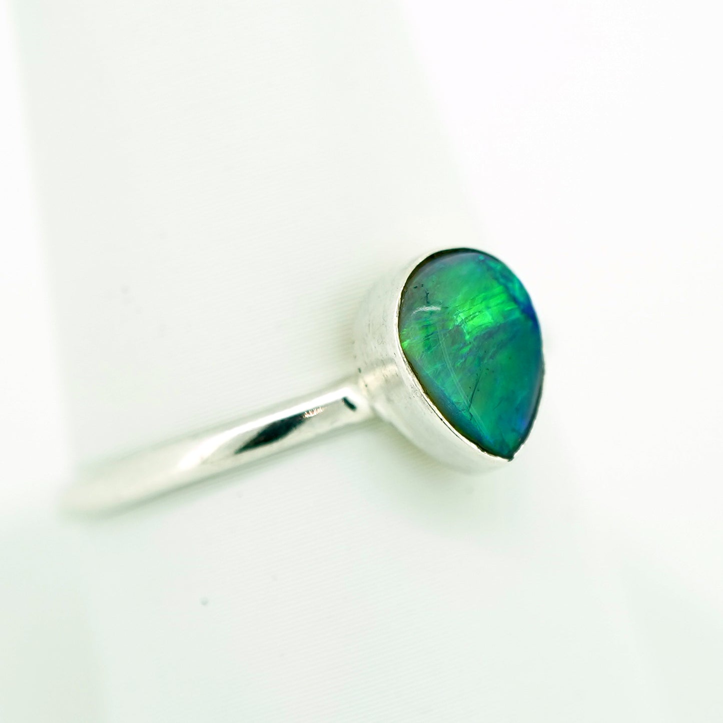 Green and Blue Boulder Opal Ring in Sterling Silver