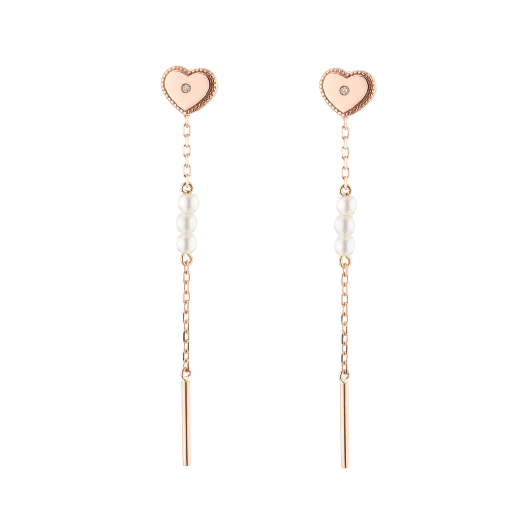 Rose Gold Dangle Earrings with Pearls & Diamonds - Heart