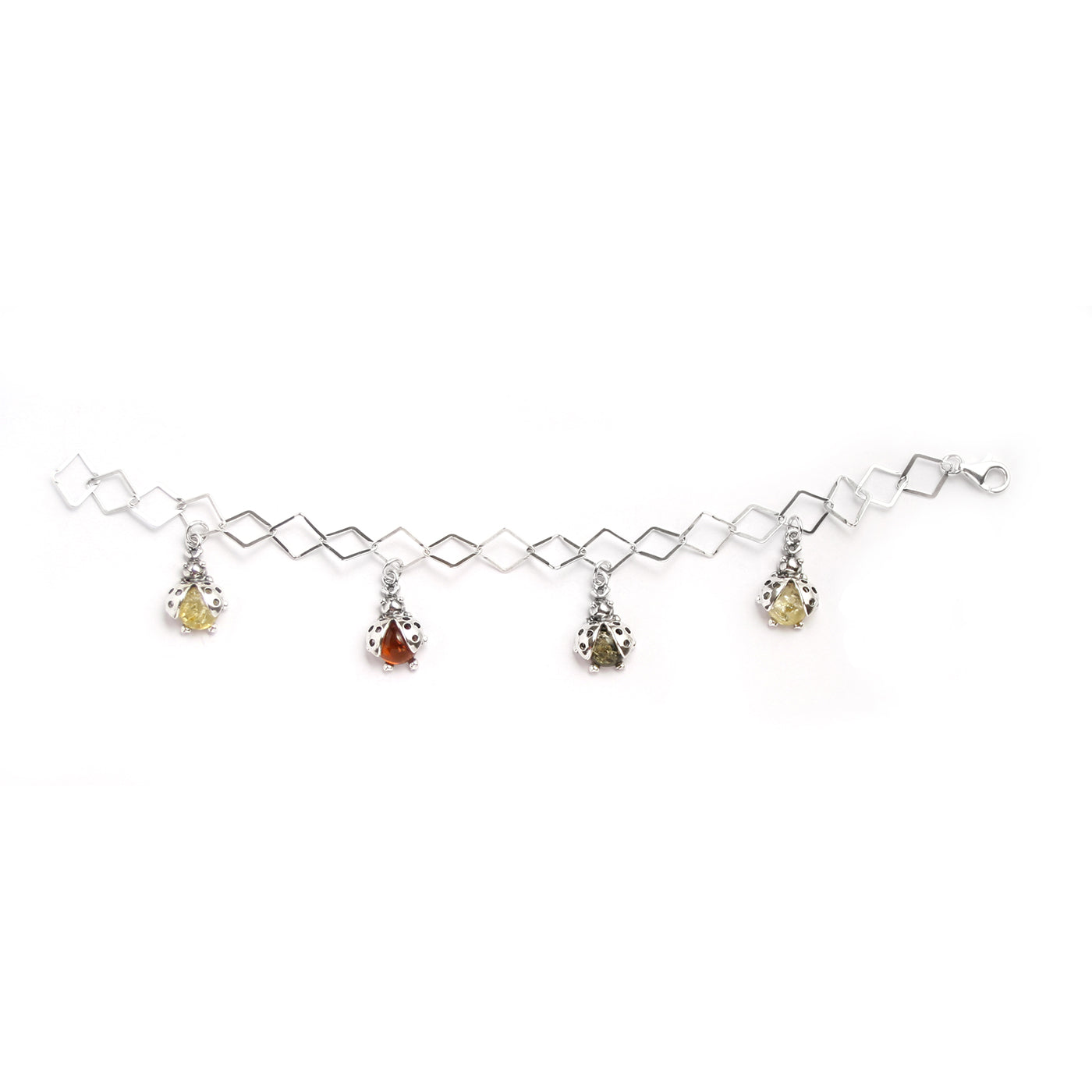 Amber Ladybug Bracelet in Sterling Silver