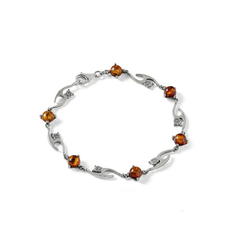 Amber Kitty Cat Bracelet in Sterling Silver