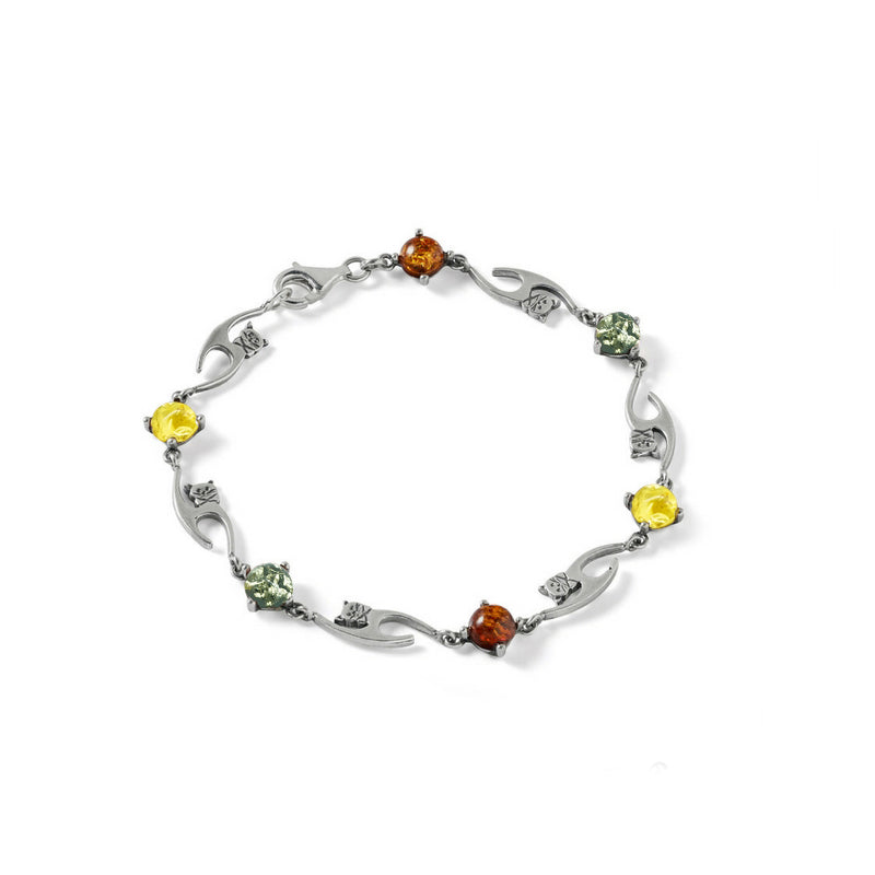 Amber Kitty Cat Bracelet in Sterling Silver