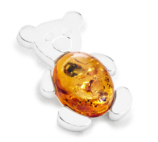 Amber Teddy Bear Pendant in Sterling Silver