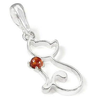 Amber Kitten Pendant in Sterling Silver