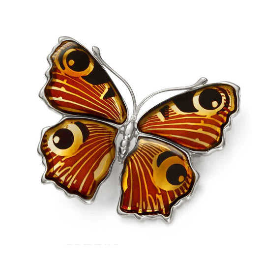 925 Sterling Silver Amber Peacock Butterfly Pendant