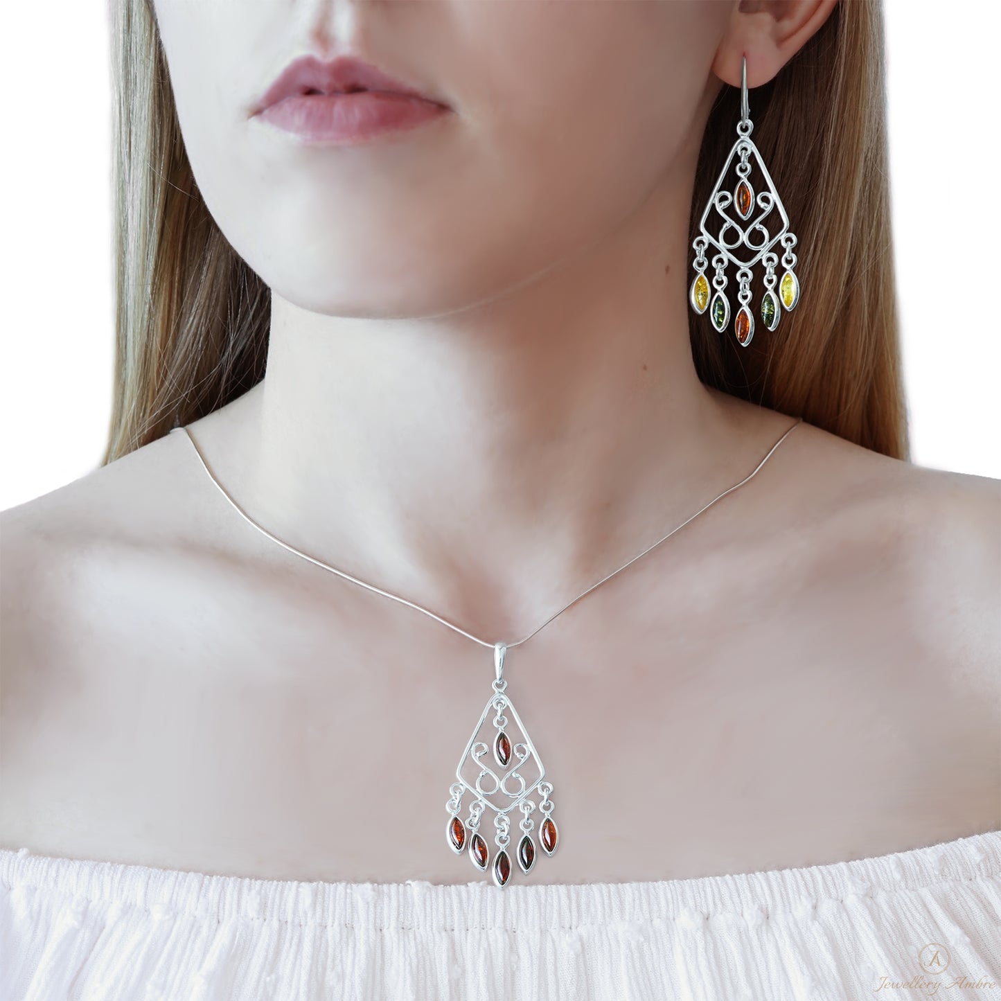 Amber Boho Pendant in Sterling Silver no. 3