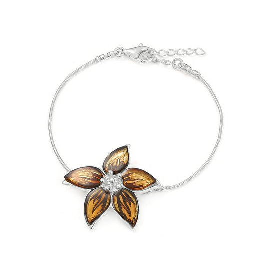 925 Sterling Silver Amber Flower Bracelet
