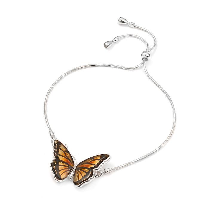 925 Sterling Silver Amber Monarch Butterfly Bracelet
