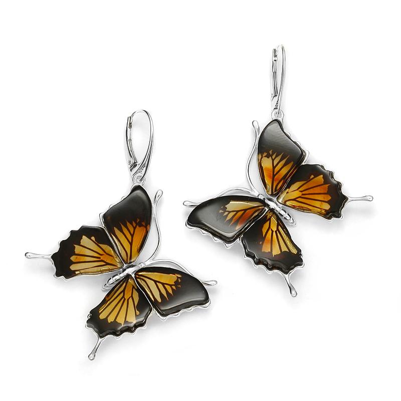 925 Sterling Silver Amber Swallowtail Butterfly Earrings