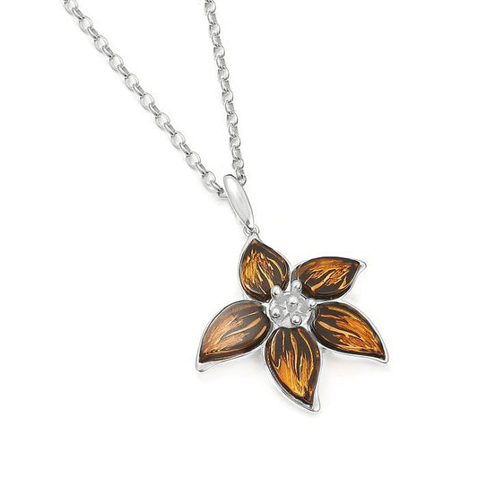 925 Sterling Silver Amber Flower Pendant
