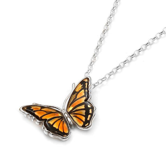 925 Sterling Silver Amber Monarch Butterfly Pendant