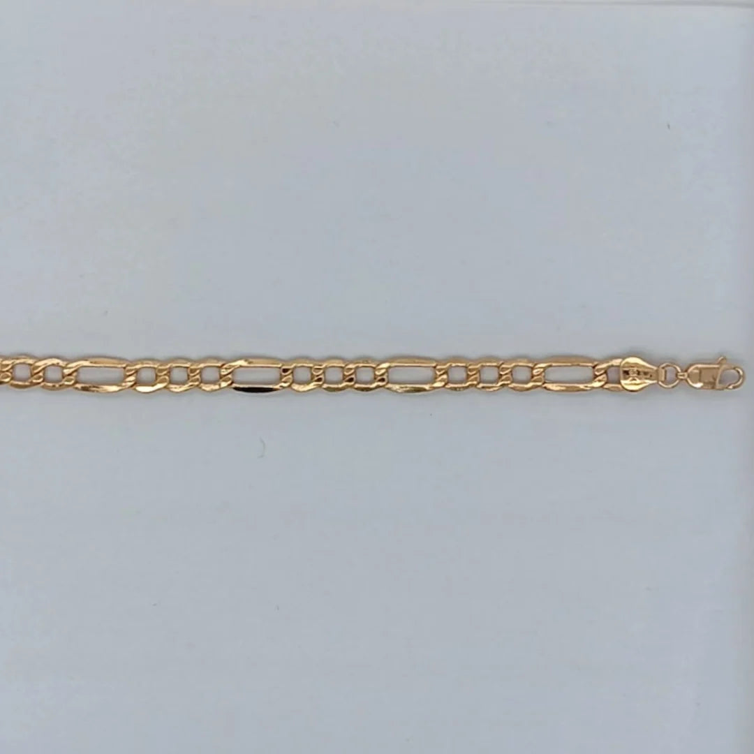 18k yellow gold hollow flat figaro chain, 4.3mm wide — available in various sizes