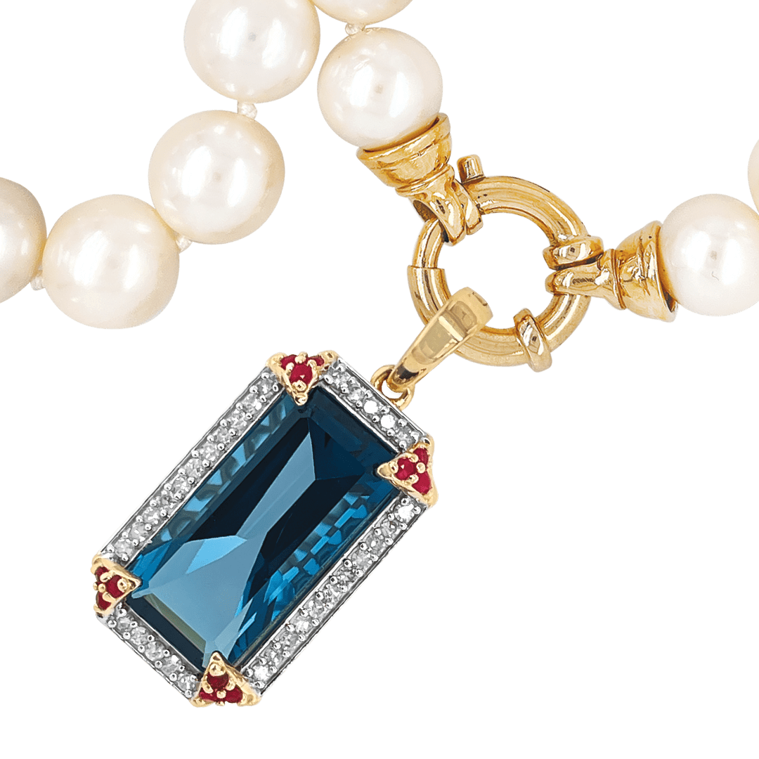 London Blue Topaz with Ruby &amp; Diamonds Pendant