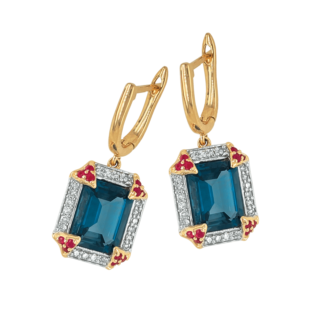London Blue Topaz with Ruby &amp; Diamond Earrings