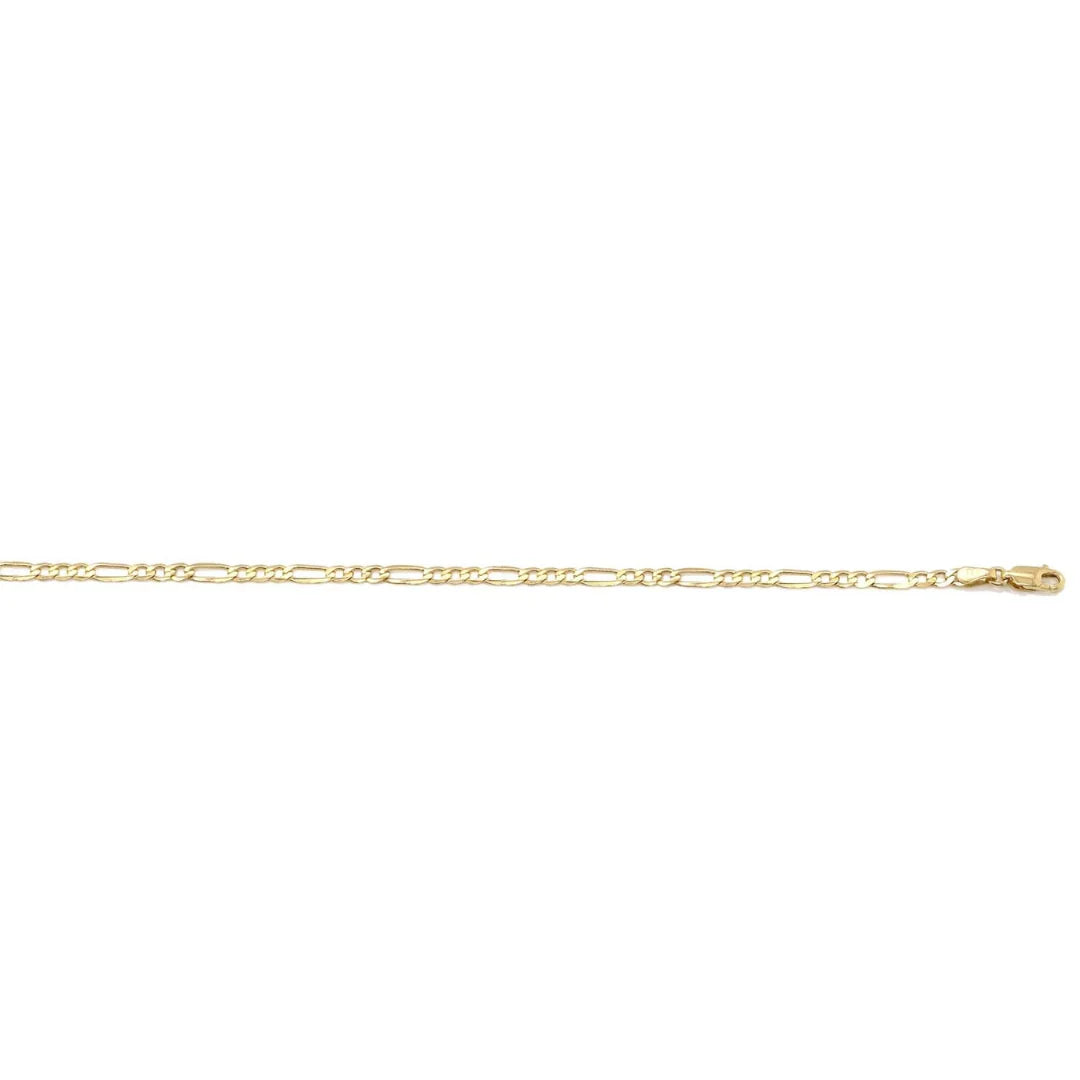 9k yellow gold Italian solid 1x3 figaro chain, 3.4mm wide — available in various sizes.