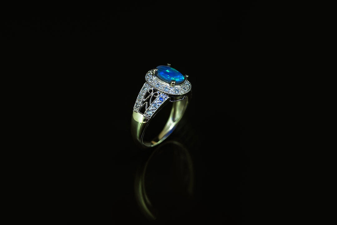 Black Opal Ring in White Gold