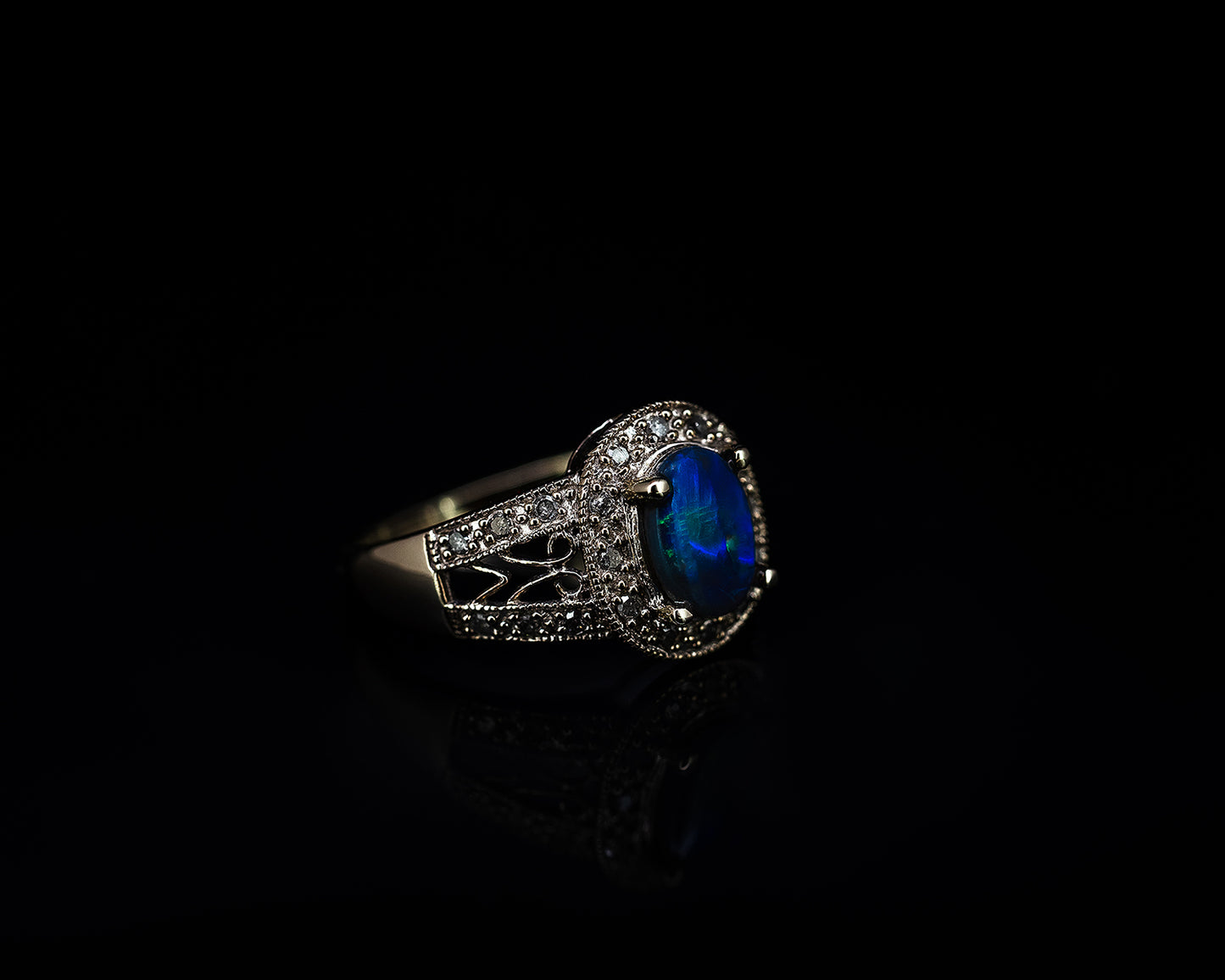 Black Opal Ring in White Gold