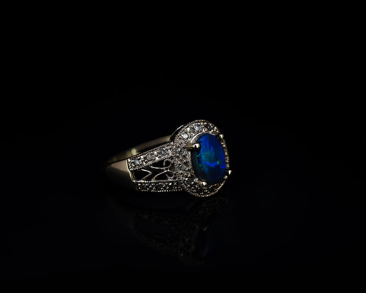 Black Opal Ring in White Gold