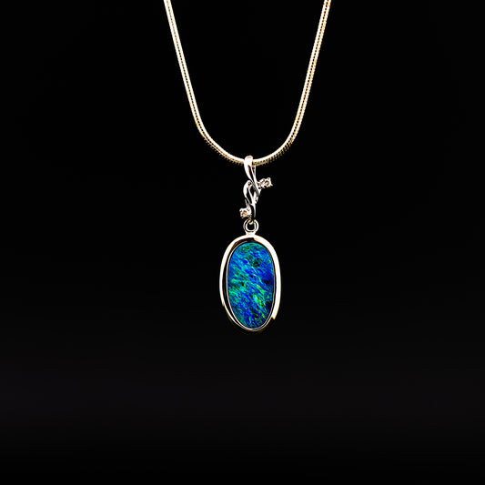 Opal Doublet Pendant in White Gold