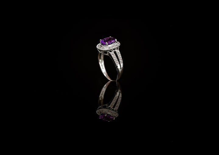 10K White Gold Amethyst & Diamond Cluster Ring