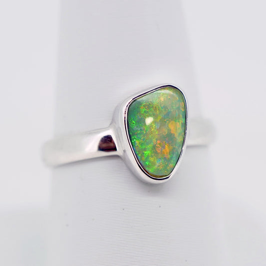 Blue and Green Triplet Opal Ring in Sterling Silver