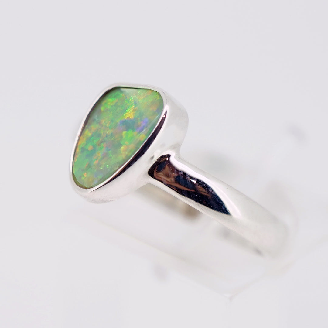 Blue and Green Triplet Opal Ring in Sterling Silver
