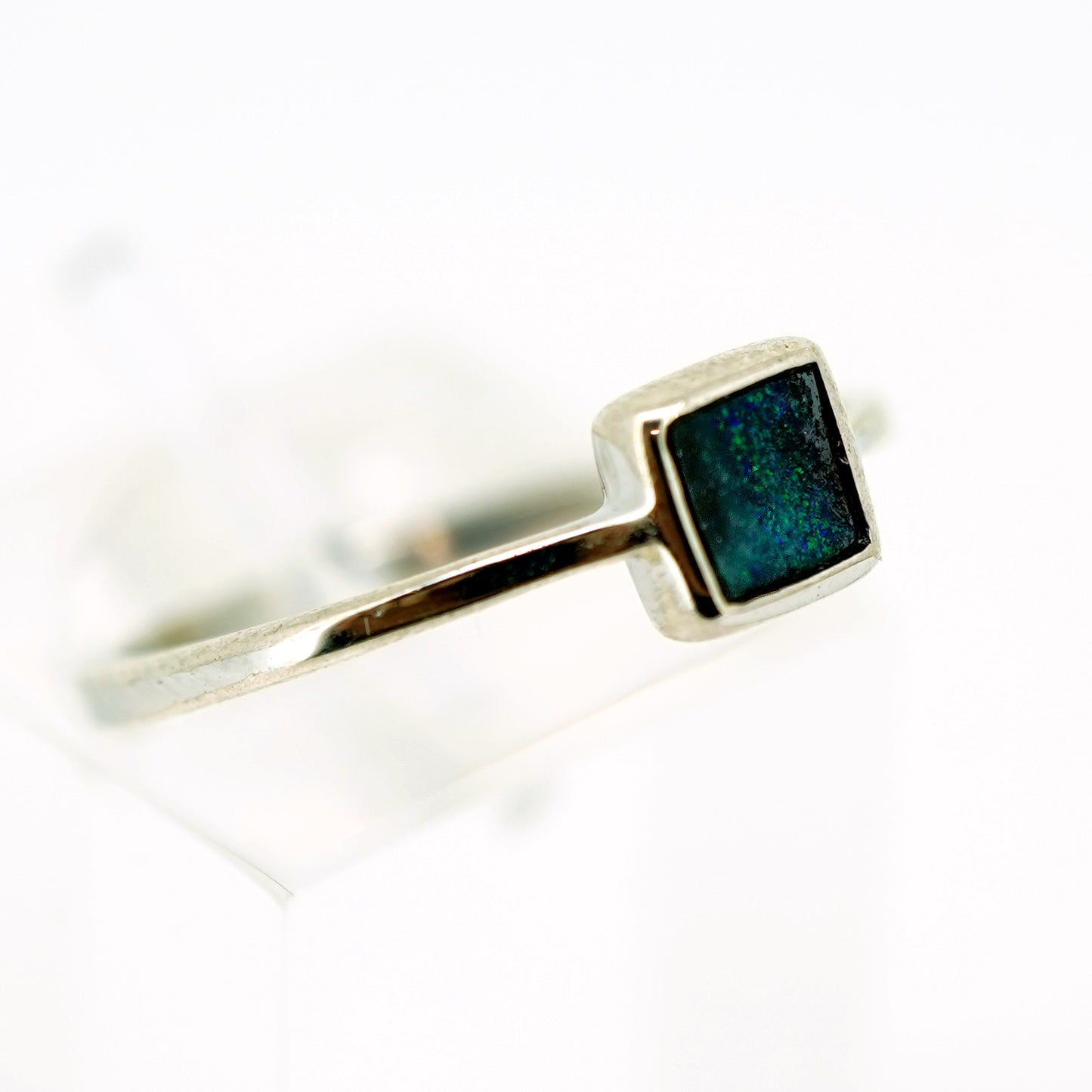 Blue Boulder Opal Ring in Sterling Silver