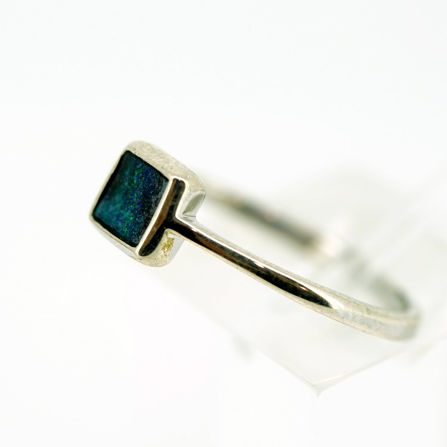 Blue Boulder Opal Ring in Sterling Silver