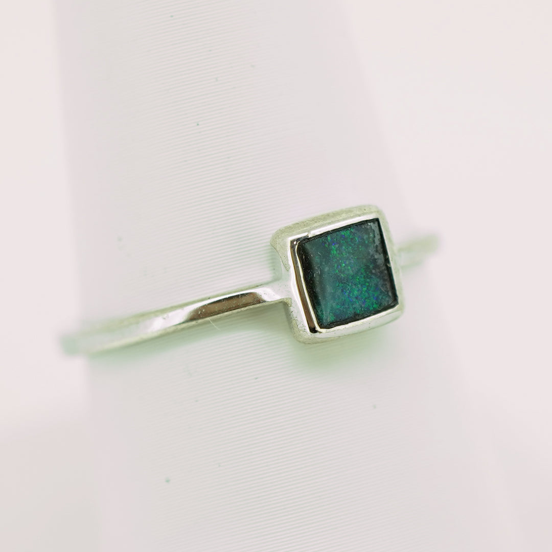 Blue Boulder Opal Ring in Sterling Silver