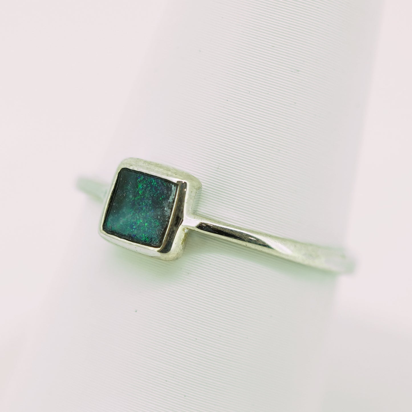 Blue Boulder Opal Ring in Sterling Silver