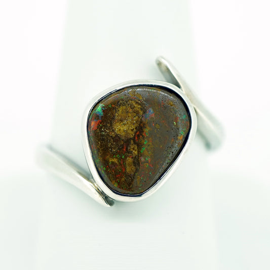 Brown Boulder Opal Ring in Sterling Silver