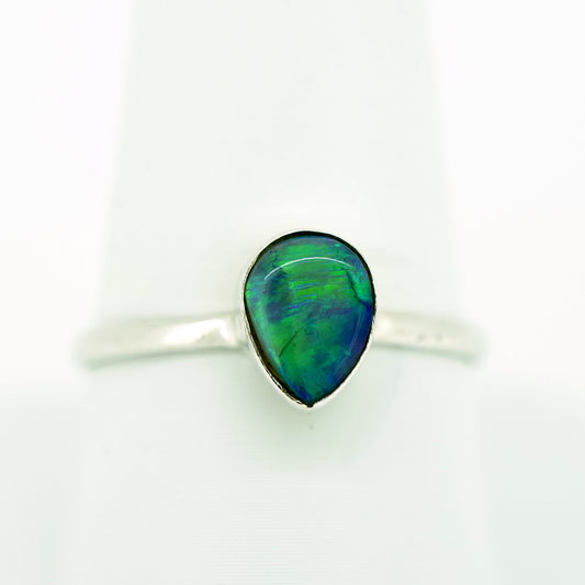 Green and Blue Boulder Opal Ring in Sterling Silver