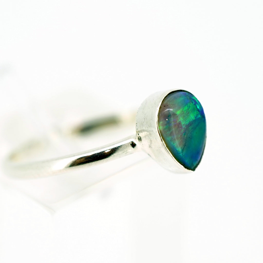 Green and Blue Boulder Opal Ring in Sterling Silver