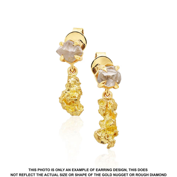 Western Australian Gold Nugget &amp; Rough Diamond Earrings