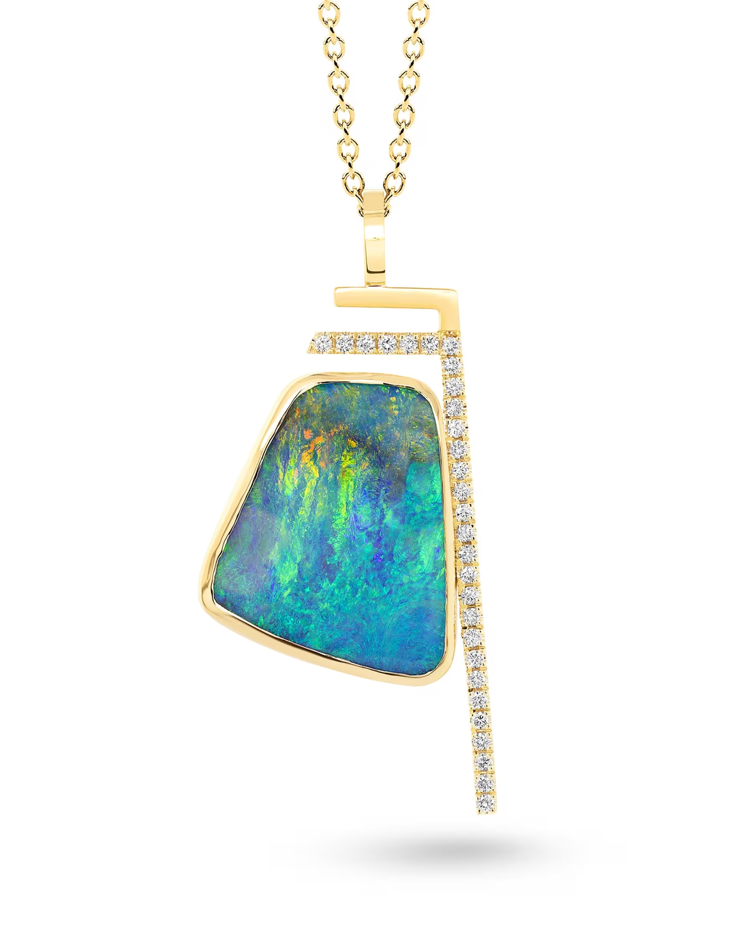 Multicoloured Boulder Opal Pendant in 18ct Yellow Gold