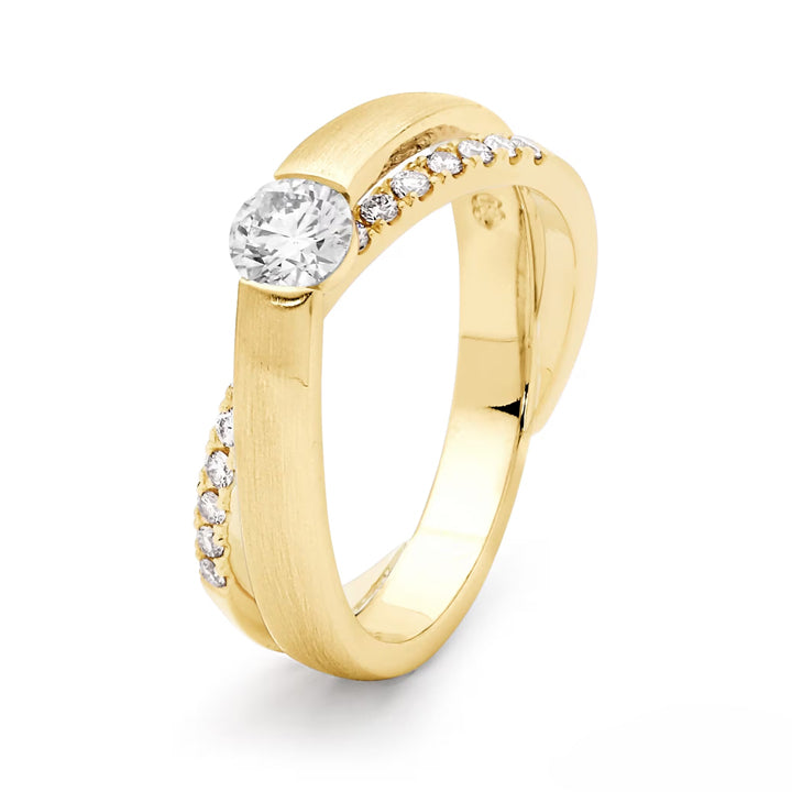 Double Ring with White Diamonds in 9ct Yellow Gold