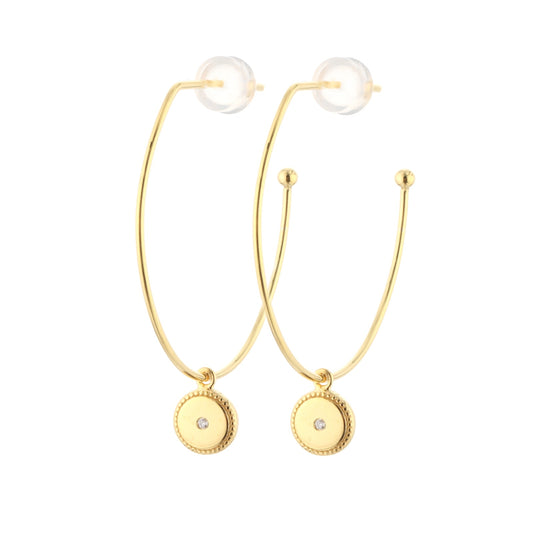 Gold Hoop Earrings with Diamonds - Round