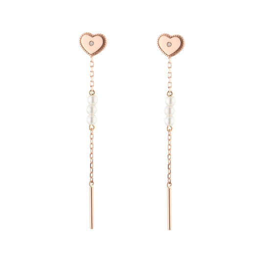 Rose Gold Dangle Earrings with Pearls & Diamonds - Heart