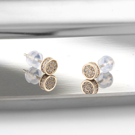 Gold Studs Earrings with Diamonds - Round