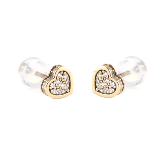 Gold Studs Earrings with Diamonds - Heart