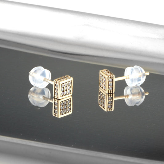 Gold Studs Earrings with Diamonds - Square