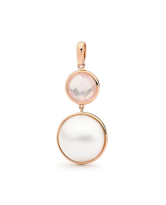 Softly luminous and effortlessly elegant, the Pink Moon Pendant features a creamy white Mabe cultured pearl, celebrated for its smooth, radiant glow. Suspended beneath, a delicate rose quartz drop adds a gentle blush of colour and feminine charm. Timeless yet versatile, this pendant is perfect for everyday wear or as a meaningful gift for someone special, with matching earrings available to complete the set.