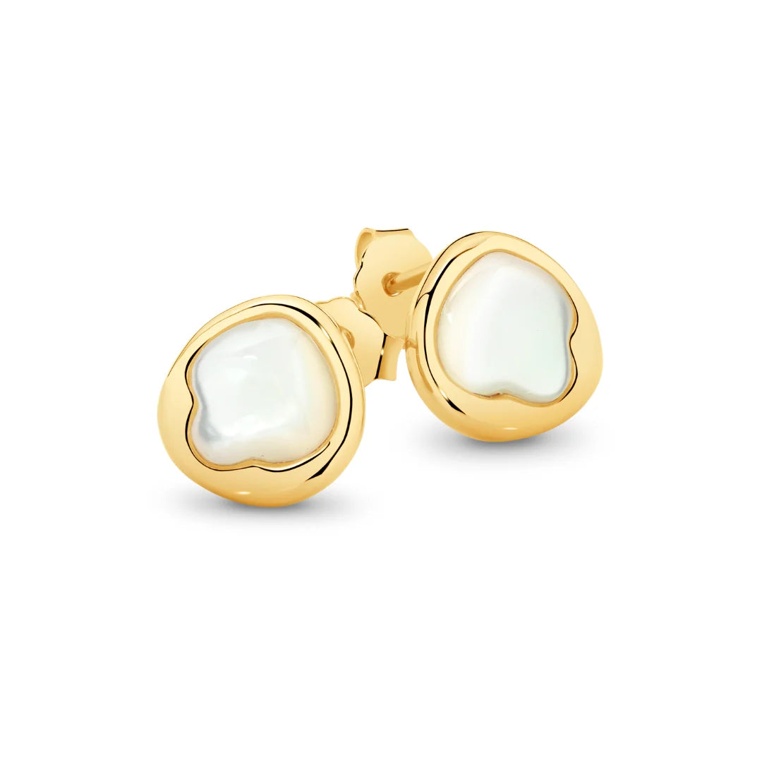 Simple yet striking, the Kiara Studs feature uniquely shaped white Mother of Pearl set in yellow gold-plated sterling silver. Their soft iridescence and modern silhouette make them a versatile choice for everyday elegance or effortless layering with your other favourites.