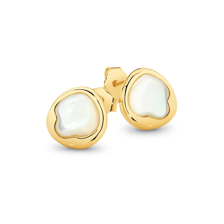 Simple yet striking, the Kiara Studs feature uniquely shaped white Mother of Pearl set in yellow gold-plated sterling silver. Their soft iridescence and modern silhouette make them a versatile choice for everyday elegance or effortless layering with your other favourites.