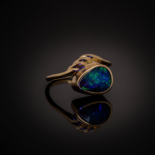 Blue Boulder Opal Ring in 18ct Gold