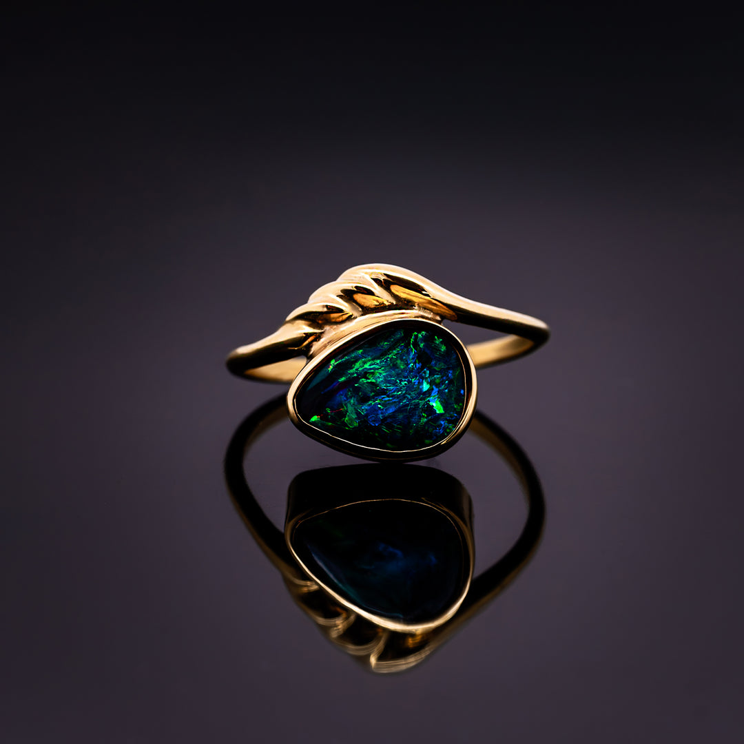 Blue Boulder Opal Ring in 18ct Gold