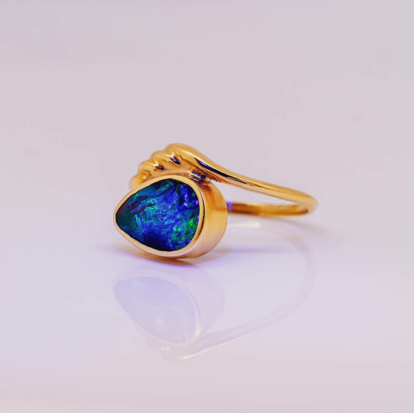 Blue Boulder Opal Ring in 18ct Gold