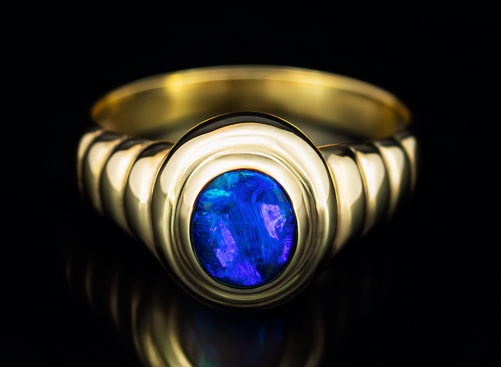 Black Opal Ring in 18ct Gold - Engagement Ring