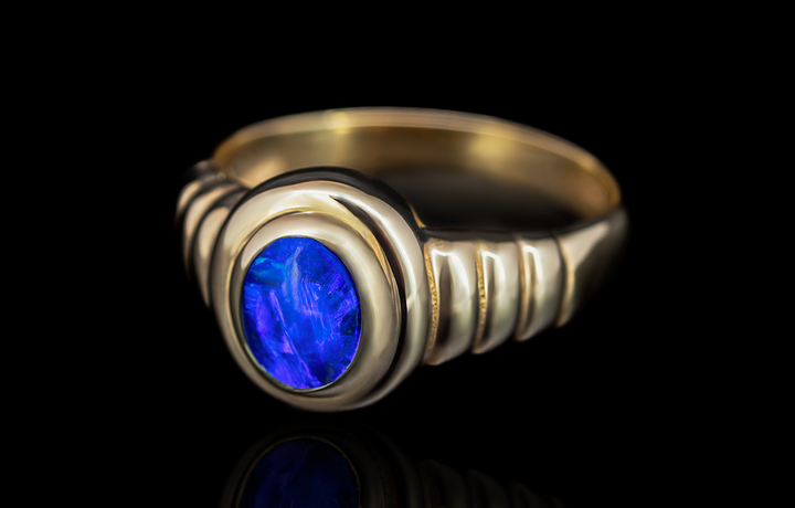 Black Opal Ring in 18ct Gold - Engagement Ring
